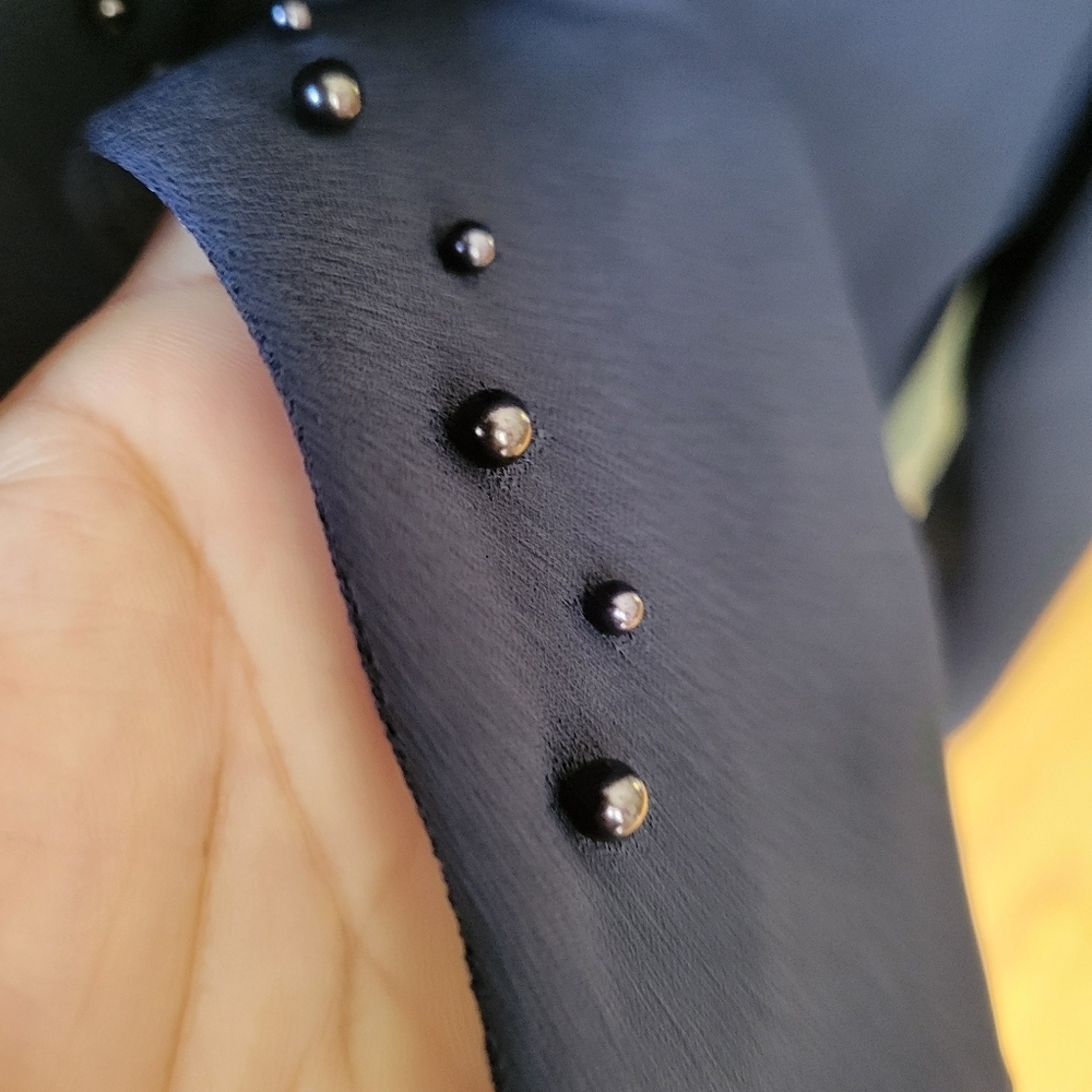Navy Blue Beaded Open-front Blazer by Ursula of Switzerland Size 16 Made in USA - Picture 8 of 13